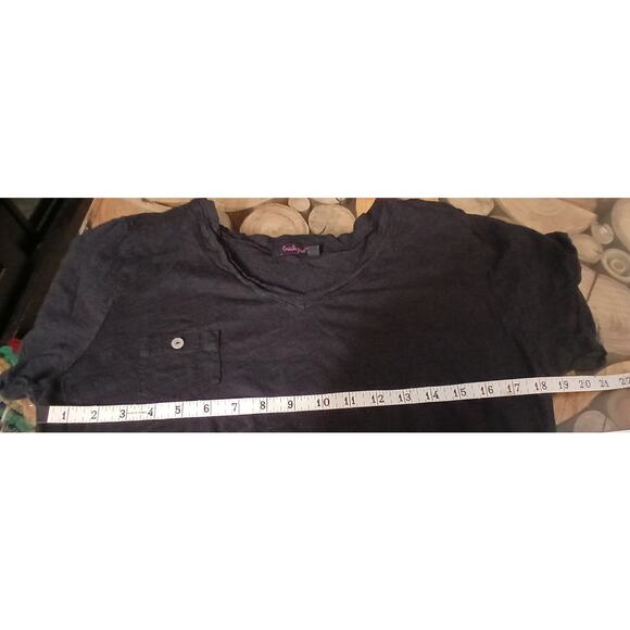 Fresh Produce Black T-shirt V-neck Small Chest Pocket Mother of Pearl Button L - Picture 5 of 10
